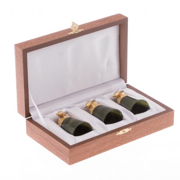 Стопки перевертыши &amp;quot;Осетры&amp;quot; 3 шт камень нефрит бронза Златоуст 121919