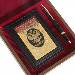 Подарочный набор "Документы" обложка для паспорта и ручка Parker