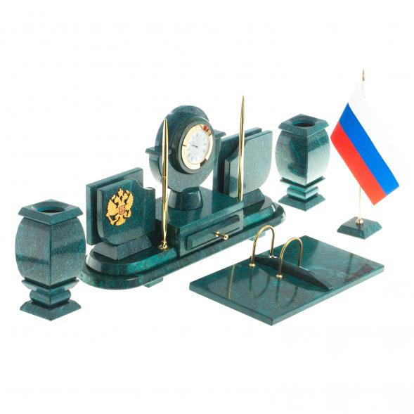 Настольный набор с символикой России из змеевика 113473
