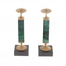 Подсвечники из малахита с бронзой пара