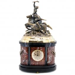 Каминные часы из камня с бронзовым литьем "Джигитовка"