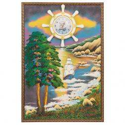 Часы с картиной &amp;quot;Парусник&amp;quot; 45х65 см каменная крошка