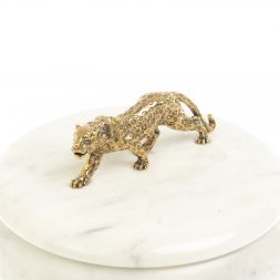 Шкатулка круглая "Гепард" из белого мрамора 15х15х12 см