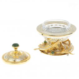 Икорница "Три стерлядки" камень нефрит