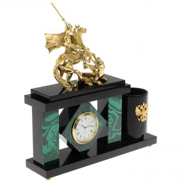 Настольный мини-набор &amp;quot;Георгий Победоносец&amp;quot; из малахита 129560