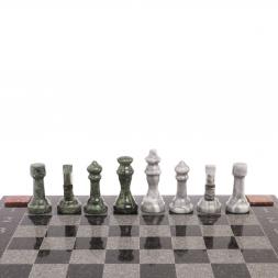 Шахматы с гравировкой &amp;quot;Турнирные&amp;quot; доска 36х36 см серый мрамор змеевик