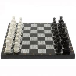 Шахматный набор 3 в 1 серый мрамор, гранит с гравировкой