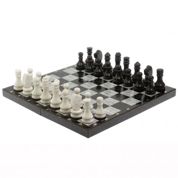 Шахматный набор 3 в 1 серый мрамор, гранит с гравировкой 127043