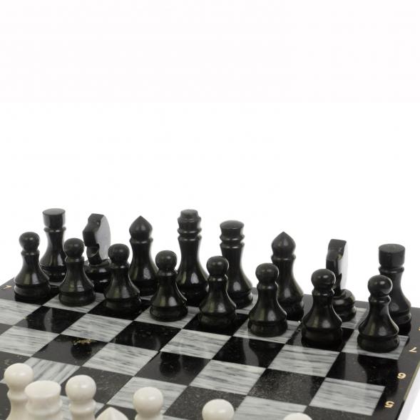 Шахматный набор 3 в 1 серый мрамор, гранит с гравировкой 127043