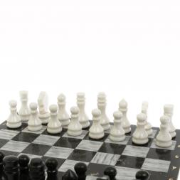 Шахматный набор 3 в 1 серый мрамор, гранит с гравировкой