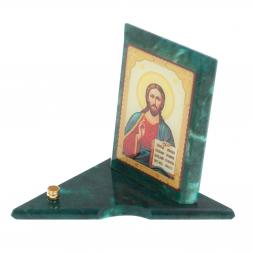 Икона с подсвечником Спаситель средняя из змеевика 12х12х13 см