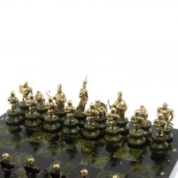 Шахматы из бронзы и змеевика &amp;quot;Европейские&amp;quot; доска 40х40 см