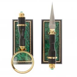 Канцелярский набор лупа и нож &amp;quot;Малахит&amp;quot; в подарочной коробке Златоуст