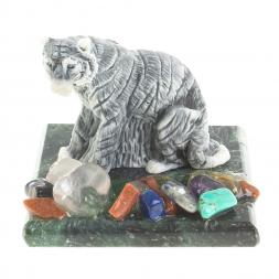 Сувенир фигурка &amp;quot;Амурский тигр&amp;quot; из змеевика и мрамолита 5х5х4 см