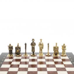 Шахматы "Железнодорожники" из мрамора и лемезита 40х40 см, фигуры бронза