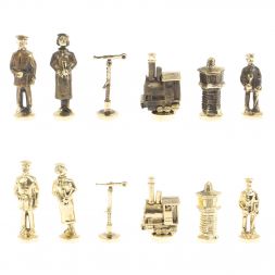 Шахматы "Железнодорожники" из мрамора и лемезита 40х40 см, фигуры бронза