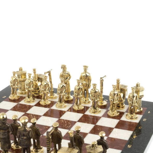 Шахматы &amp;quot;Железнодорожники&amp;quot; из мрамора и лемезита 40х40 см, фигуры бронза 127599