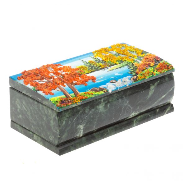 Шкатулка &amp;quot;Купюра. Осень&amp;quot; из шабровского змеевика 18х9,5х7 см 127682