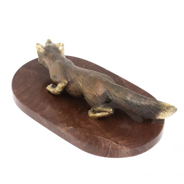 Статуэтка &amp;quot;Лис крадется&amp;quot; из бронзы на подставке из лемезита 127763