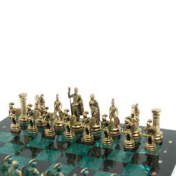 Шахматы "Древний Рим" фигуры бронза / патина 44х44 см змеевик
