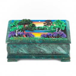 Шкатулка &amp;quot;Летний пейзаж&amp;quot; змеевик 18х9х7 см