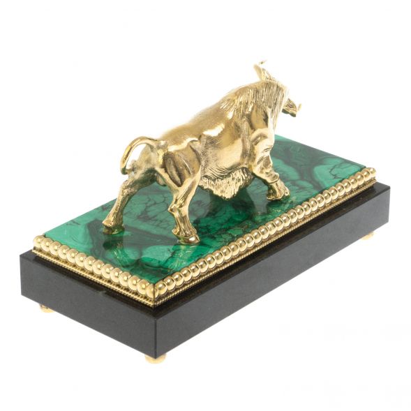 Бронзовая статуэтка &amp;quot;Бык&amp;quot; на малахите 15,5х7,5х9 см 128906
