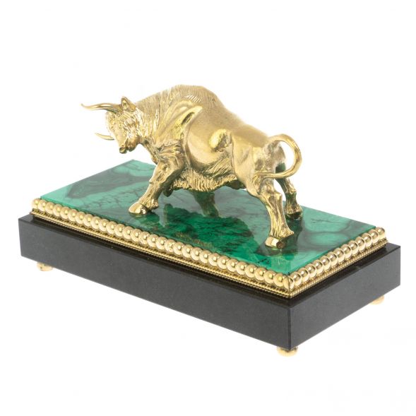 Бронзовая статуэтка &amp;quot;Бык&amp;quot; на малахите 15,5х7,5х9 см 128906