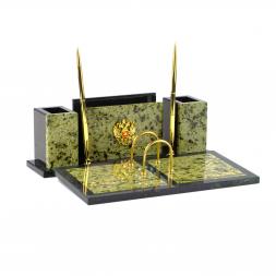 Настольный прибор "Советник" с гербом РФ змеевик