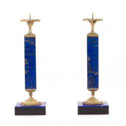 Декоративные подсвечники из натурального камня лазурит с бронзой пара
