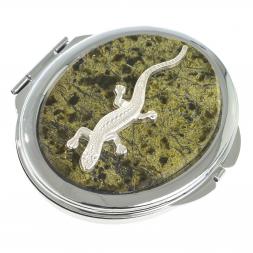 Зеркальце овальное из змеевика с ящерицей цвет серебро