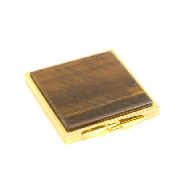 Зеркало квадратное карманное из тигрового глаза цвет золото 127367