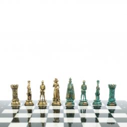 Шахматы &amp;quot;Средневековые рыцари&amp;quot; фигуры бронза / патина 44х44 см мрамор