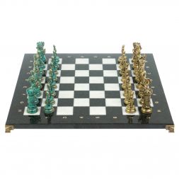 Шахматы &amp;quot;Средневековые рыцари&amp;quot; фигуры бронза / патина 44х44 см мрамор