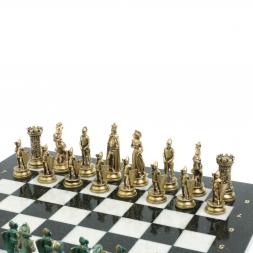 Шахматы &amp;quot;Средневековые рыцари&amp;quot; фигуры бронза / патина 44х44 см мрамор