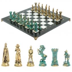 Шахматы &amp;quot;Средневековые рыцари&amp;quot; фигуры бронза / патина 44х44 см мрамор