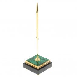 Подставка под ручку из камня малахит / бронза 6,5х6,5х21 см