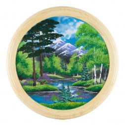 Панно каменное на тарелке из дерева "Летний пейзаж" 50 см