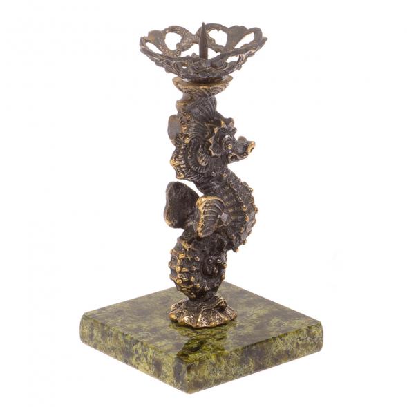 Подсвечник &amp;quot;Морской конёк&amp;quot; бронза змеевик 126357
