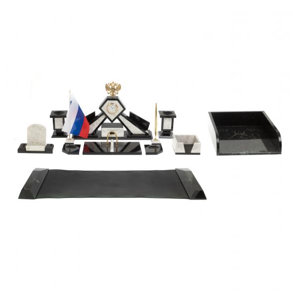 Настольный набор &amp;quot;Герб&amp;quot; из мрамора с лотком А4 и бюваром 126891