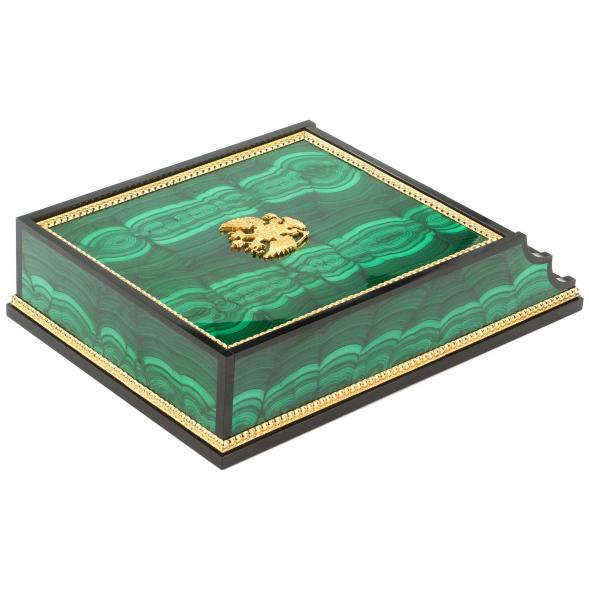 Лоток для бумаг А4 из малахита с гербом РФ 2 секции 120277