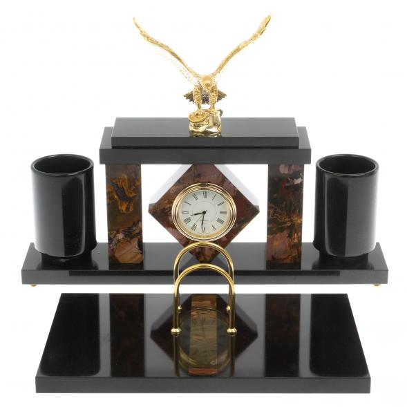 Письменный набор с часами &amp;quot;Орел&amp;quot; из яшмы 129564