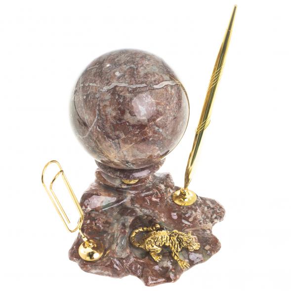 Письменный прибор с визитницей из креноида &amp;quot;Шар на подставке с тигром&amp;quot; 122714