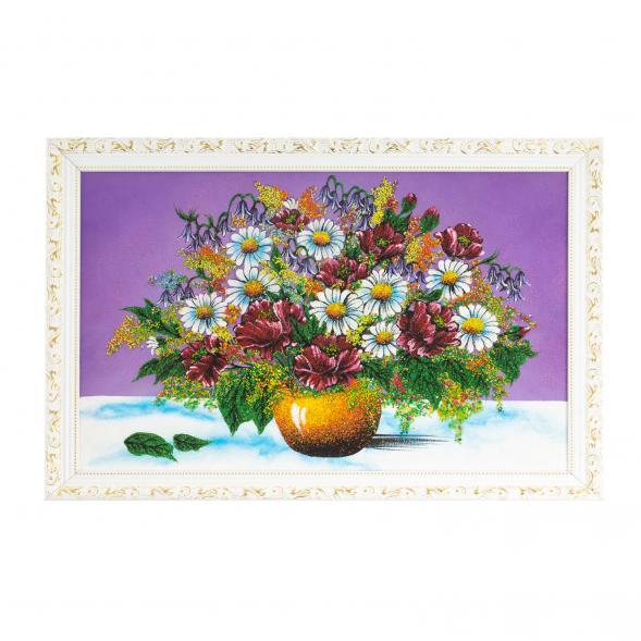 Картина &amp;quot;Букет из маков и ромашек&amp;quot; 47х67 см белый багет сиреневый фон 123266