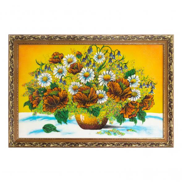 Картина &amp;quot;Букет из маков и ромашек&amp;quot; 47х67 см багет оранжевый фон 123987
