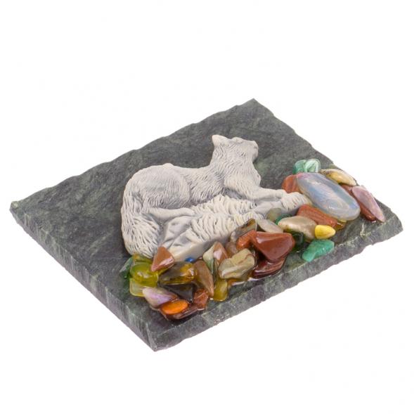 Магнит &amp;quot;Соболь на траве&amp;quot; змеевик мрамолит 126125