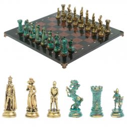 Шахматы &amp;quot;Средневековые рыцари&amp;quot; фигуры бронза / патина 44х44 см лемезит