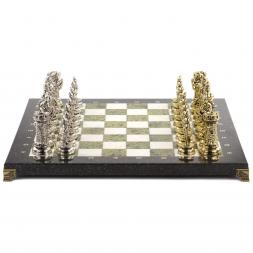 Шахматы подарочные "Средневековые рыцари" доска 44х44 см из камня мрамор и змеевик