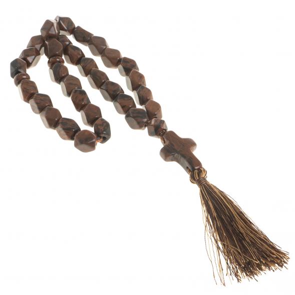 Четки с крестом из коричневого обсидиана 33 бусины грань 122977