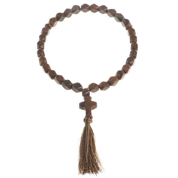 Четки с крестом из коричневого обсидиана 33 бусины грань 122977