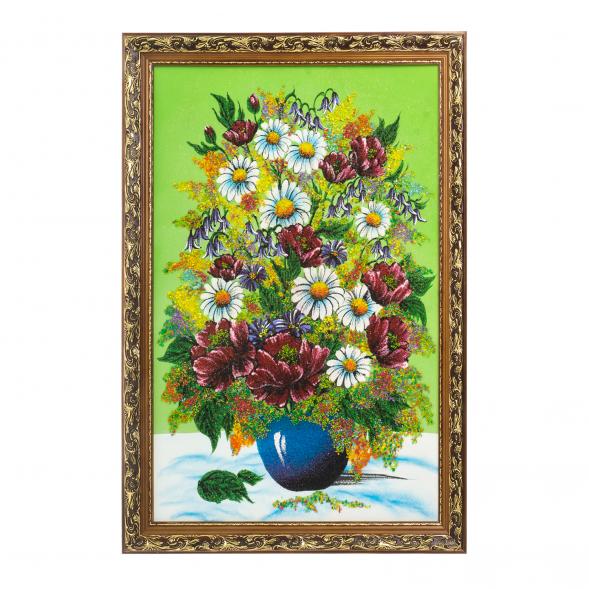 Картина &amp;quot;Букет из маков и ромашек&amp;quot; 47х67 см багет зеленый фон 123267